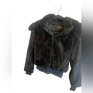 ALO Yoga Black Faux Fur Jacket, Size Small